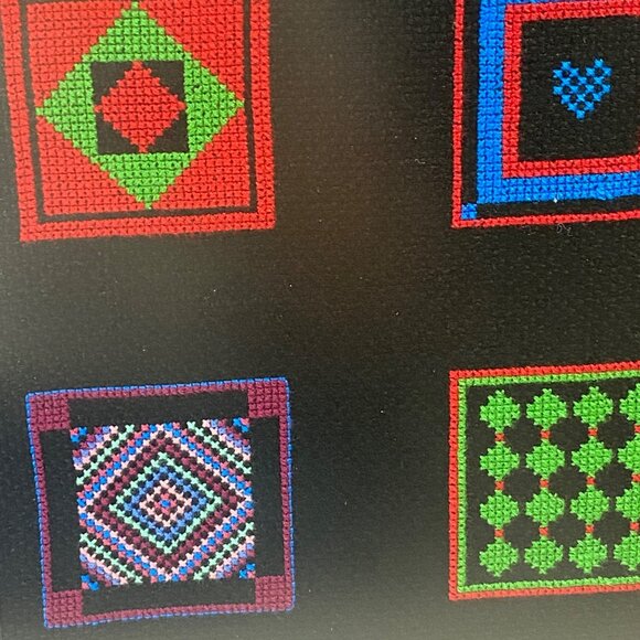 Vintage Handmade Amish Quilt Squares 14" Framed Cross Stitch - Picture 11 of 11